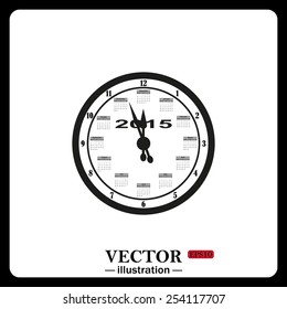 Black icon on white background.  Calendar 2015  stylized clock with figures for the calendar business wall. Vector illustration, EPS 10 
