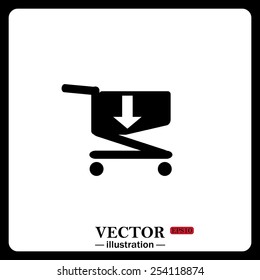 Black icon on white background. put in shopping cart , vector illustration, EPS 10