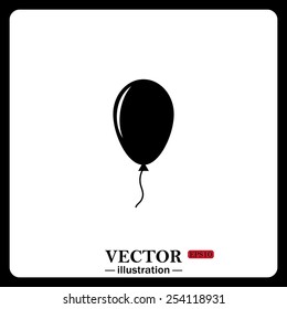 Black icon on white background. Black icon on white background. Balloon sign icon. Birthday air balloon with rope or ribbon symbol.  Vector illustration, EPS 10