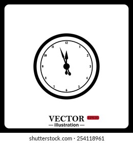 Black icon on white background. mechanical clock. Vector illustration, EPS 10 