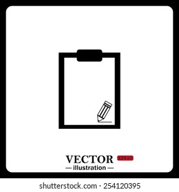 Black icon on white background. tablet with paper, vector illustration, EPS 10