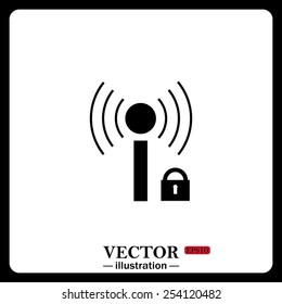Black icon on white background. Wireless network access is closed, locked, vector illustration, EPS 10