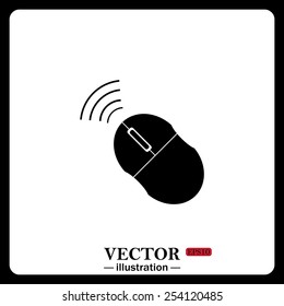 Black icon on white background. Wireless mouse, vector illustration, EPS 10