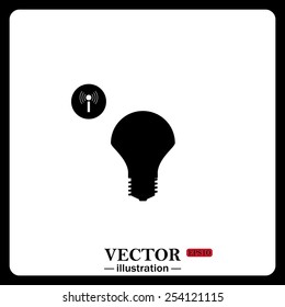 Black icon on white background. LED lamp controlled via wi-fi network, vector illustration, EPS 10