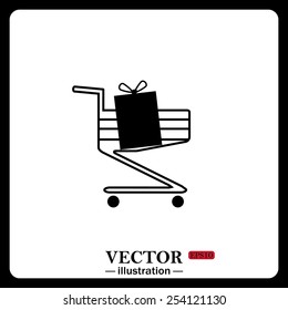 Black icon on white background. put in shopping cart  , vector illustration, EPS 10