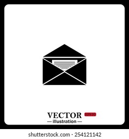 Black icon on white background. open envelope with a letter, vector, EPS 10