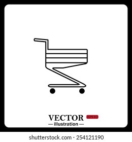Black icon on white background. Shopping basket , vector illustration, EPS 10