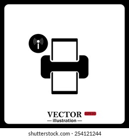 Black icon on white background. Printer with wi-fi connection , vector, EPS 10