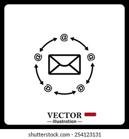 Black icon on white background. Internet e-mail, vector illustration, EPS 10