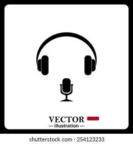 Black icon on white background. Headphones. Musical accessory,   vector illustration, EPS 10