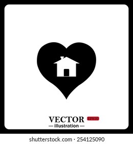 Black icon on white background. House with Heart Icon, vector illustration, EPS 10