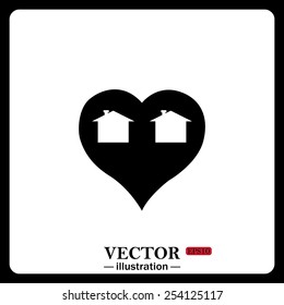 Black icon on white background. House with Heart Icon, vector illustration, EPS 10