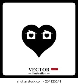 Black icon on white background. House with Heart Icon, vector illustration, EPS 10