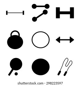 
Black icon on white background collection of sport
