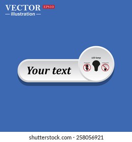 Black icon on white button for web sites. Blue background with shadow. fluorescent lamp, LED lamp, incandescent bulb. icon. vector design