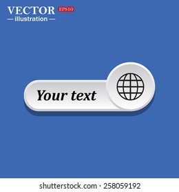 Black icon on white button for web sites. Blue background with shadow. Globe. icon. vector design