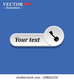 Black icon on white button for web sites. Blue background with shadow. key. icon. vector design