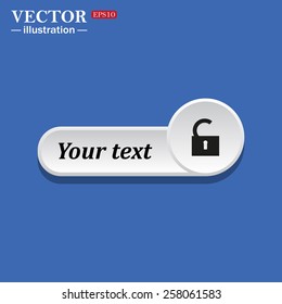 Black icon on white button for web sites. Blue background with shadow. open lock. icon. vector design