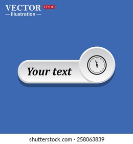 Black icon on white button for web sites. Blue background with shadow. mechanical clock. icon. vector design