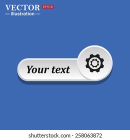 Black icon on white button for web sites. Blue background with shadow. Cog Settings. icon. vector design