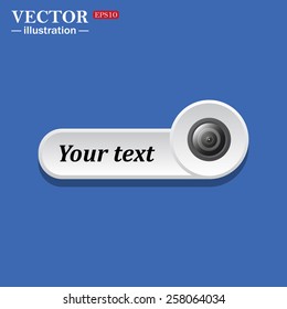 Black icon on white button for web sites. Blue background with shadow. camera. icon. vector design