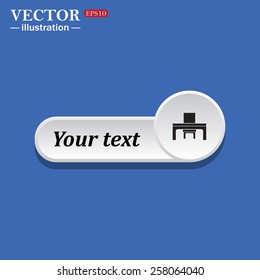 Black icon on white button for web sites. Blue background with shadow. desk and chair, a table in the office. icon. vector design