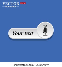 Black icon on white button for web sites. Blue background with shadow. Microphone. Voice recording. icon. vector design