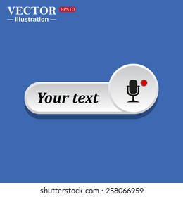 Black icon on white button for web sites. Blue background with shadow. Microphone. Voice recording. icon. vector design
