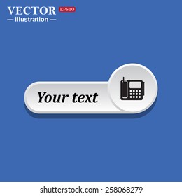 Black icon on white button for web sites. Blue background with shadow.phone. icon. vector design