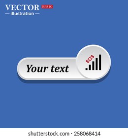 Black icon on white button for web sites. Blue background with shadow.no signal, poor signal strength, signal strength indicator. icon. vector design