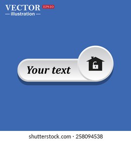 Black icon on white button for web sites. Blue background with shadow. House, access is open, unlocked. icon. vector design