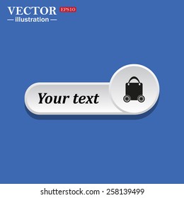 Black icon on white button for web sites. Blue background with shadow. bag on wheels. icon. vector design