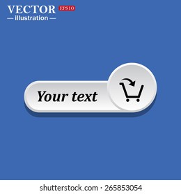 Black icon on white button for web sites. Blue background with shadow.  put in shopping cart , vector illustration, EPS 10