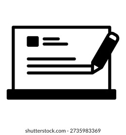 Black icon online study. Minimalist Online course or E Learning solid line symbol design.