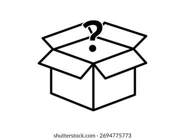 Black icon of an open box with a question mark