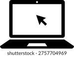 Black icon of an open laptop computer displaying a cursor arrow on its screen, symbolizing online activity