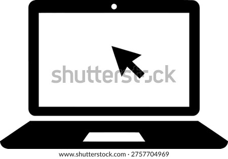 Black icon of an open laptop computer displaying a cursor arrow on its screen, symbolizing online activity