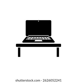 Black Icon of an Open Laptop on a School Desk