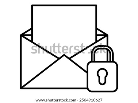 Black icon of open mail envelope with padlock for cybersecurity in emails