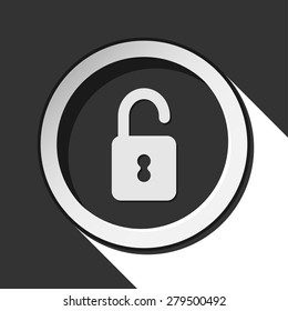 black icon with open padlock and white stylized shadow