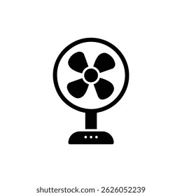 Black Icon of an Oscillating Fan with Blades Spinning