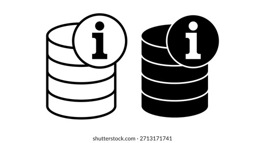 A black icon pack displaying information symbols within database themes for dashboards and digital platforms.