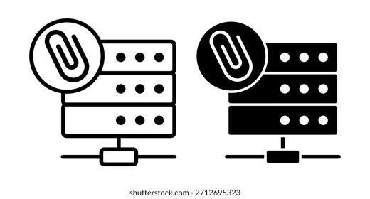 Un paquete de iconos negros que representa funciones de archivos adjuntos en entornos de servidor para el trabajo digital organizado.