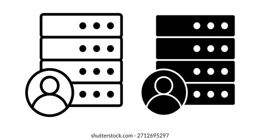 Un paquete de iconos negro que muestra perfiles de usuario integrados con unidades de servidor para la Cuenta y la gestión de acceso.