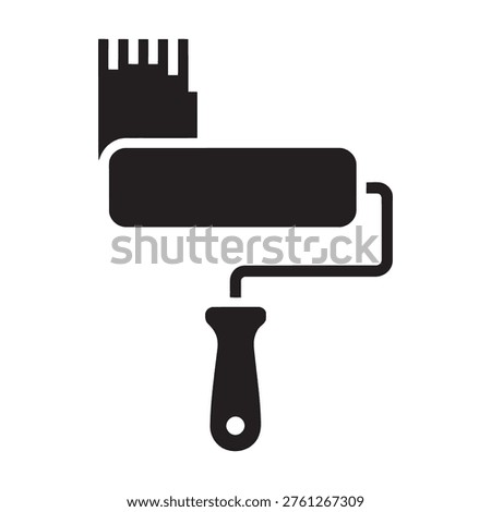 Black icon of paint roller, used for home improvement and decorating tasks. Simple tool illustration.