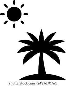 Black icon of palm tree and sun