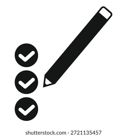 Icono negro de un lápiz marcando casillas en una lista de verificación, que representa el concepto de completar tareas