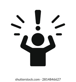 Black icon of a person with an exclamation mark above their head representing a bright idea or sudden realization