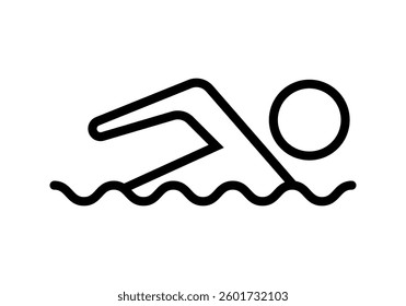 Black icon of person swimming on white background