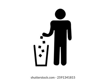 Black icon of person throwing paper into a trash can